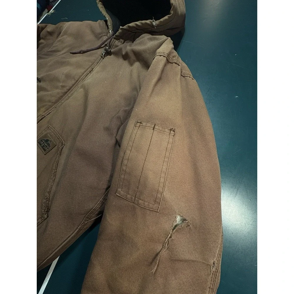 Vintage Canvas Hooded Work Jacket Distressed  Sun Faded Brown Mens Size XL‎